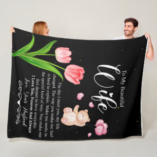 To My Beautiful Wife From Husband Flower Fleece Blanket