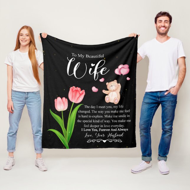 To My Beautiful Wife From Husband Flower Fleece Blanket (In Situ)