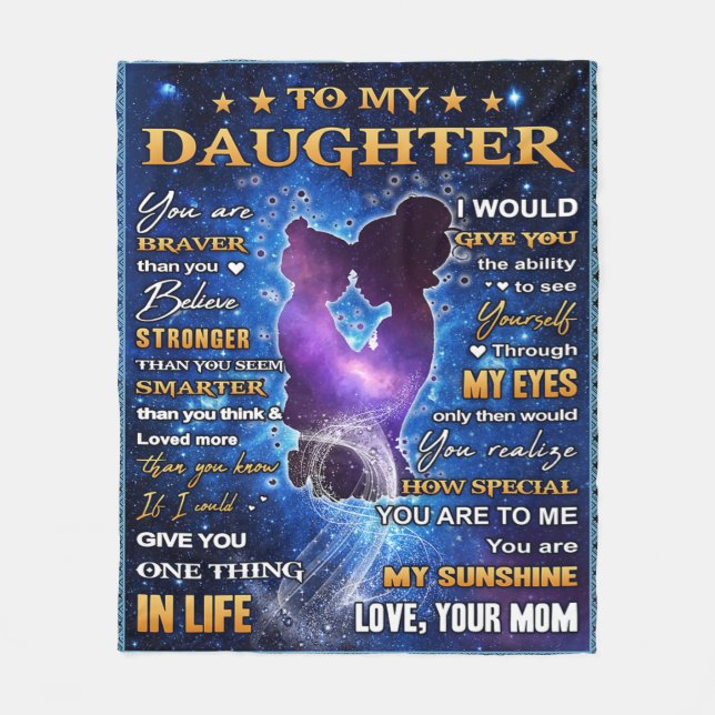 To My Daughter Birthday Gift, Cute Mom Baby Gift Fleece Blanket (Front)