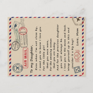 To My Daughter Gift, Love Letter Daughter And Mom Announcement Postcard
