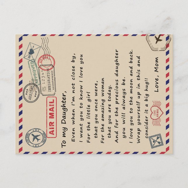 To My Daughter Gift, Love Letter Daughter And Mom Announcement Postcard (Front)