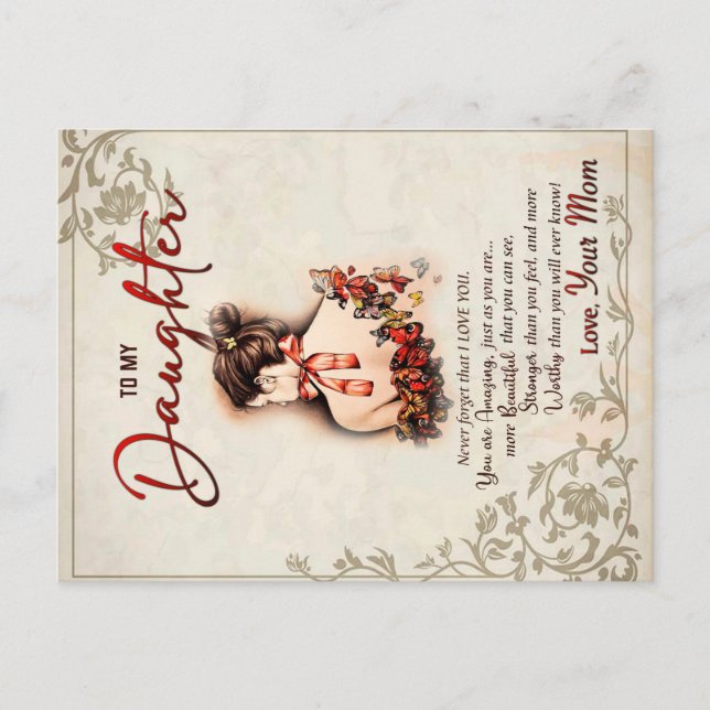 To My Daughter Gift, Love Letter Daughter And Mom Announcement Postcard (Front)