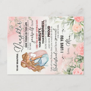 To My Daughter Gift, Love Letter Daughter And Mom Postcard
