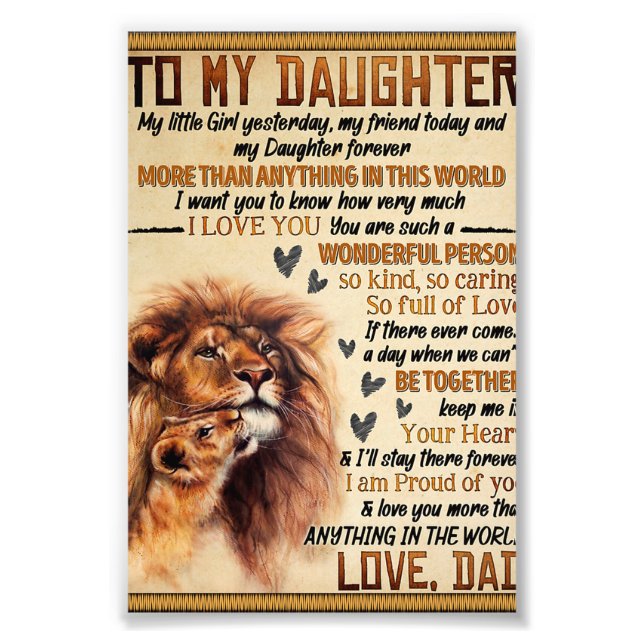 To My Daughter Lion Family Gift, Daughter Birthday Photo Print (Front)