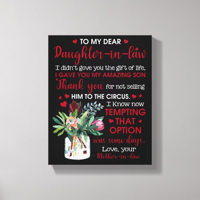 To My Dear Daughter In Law Canvas Print (Front)
