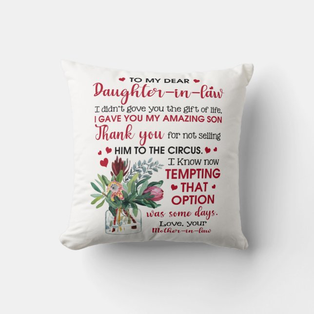 To My Dear Daughter In Law Throw Pillow (Front)