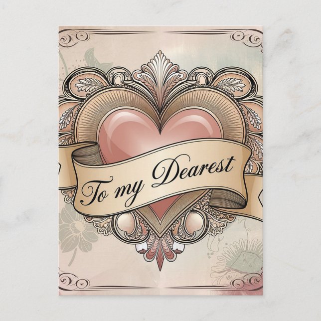 To My Dearest: Ornate Heart Design Postcard (Front)