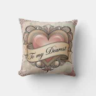 To My Dearest: Ornate Heart Design Throw Pillow