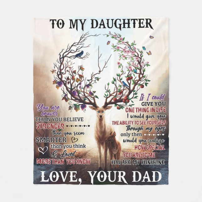 To My Deer Daughter Gift, Daughter Birthday Gift Fleece Blanket (Front)