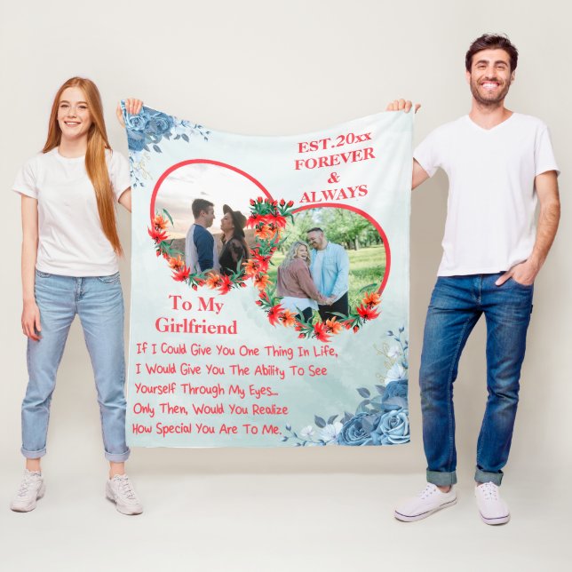 To My Girlfriend, Personalized 2 photo Fleece Blanket (In Situ)