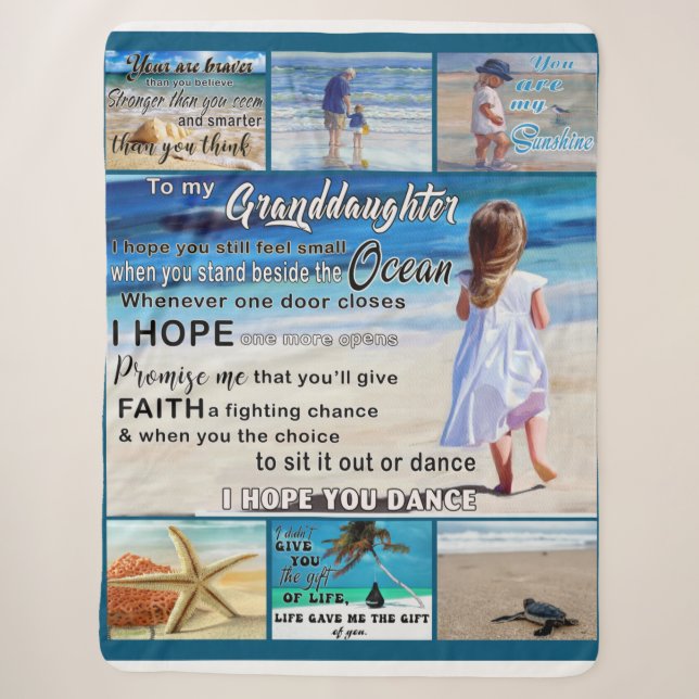 To My Granddaughter Beach And Sea My Sunshine Sherpa Blanket (Front)