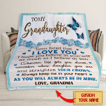 To My Granddaughter Blanket, Personalized Name Fleece Blanket<br><div class="desc">Add a personal touch to the coziness of this plush fleece blanket. Made to feel incredibly soft to the touch and keep anyone warm on a chilly day, these blankets come in 3x sizes and cover all your needs. Key features : 100% Polyester This extremely strong and durable synthetic fabric...</div>