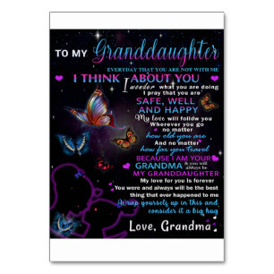 To My Granddaughter Butterflies Birthday Gift Idea Table Number