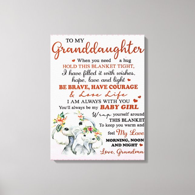 To My Granddaughter Elephant Birthday Gift Idea Canvas Print (Front)