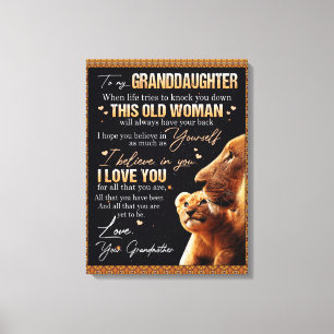 To My Granddaughter Gift From Grandma, Lion Lovers Canvas Print