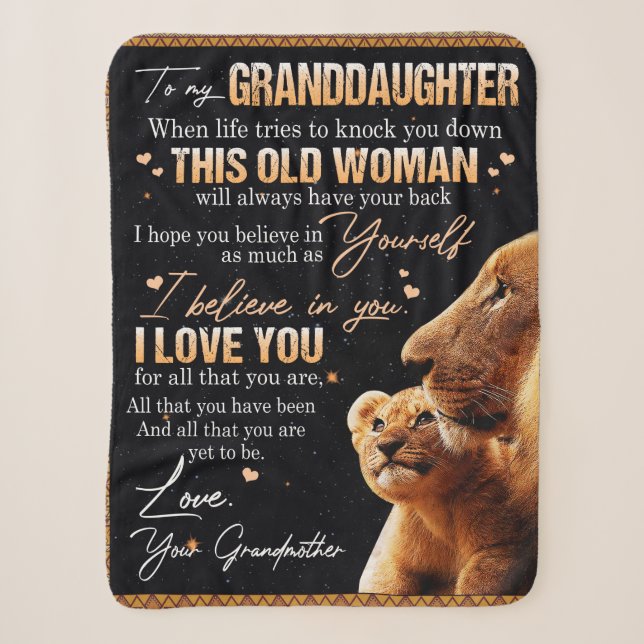 To My Granddaughter Gift From Grandma, Lion Lovers Sherpa Blanket (Front)