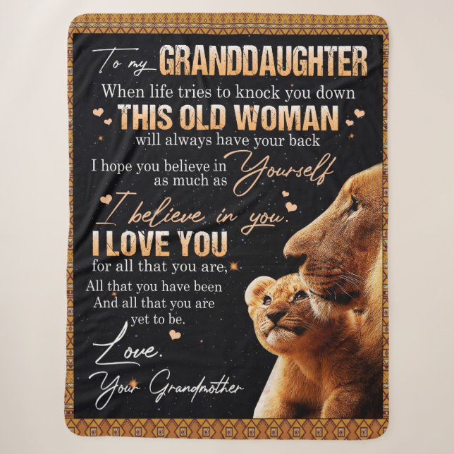To My Granddaughter Gift From Grandma, Lion Lovers Sherpa Blanket (Front)