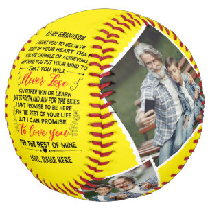 To My Grandson From Grandfather & Custom 4 Photo Softball
