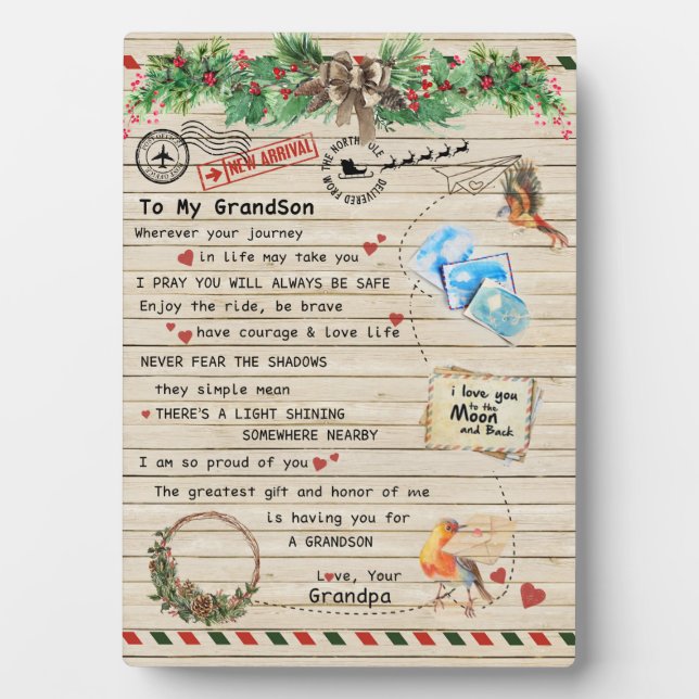 To My Grandson Gift,Grandson And Grandpa,Bird Love Plaque (Front)
