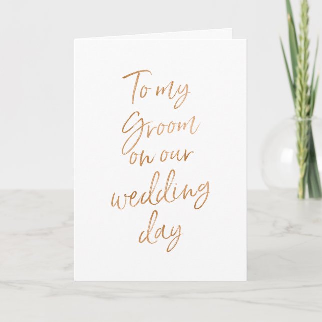 To my Groom on our wedding | Stylish Gold Rose Card (Front)