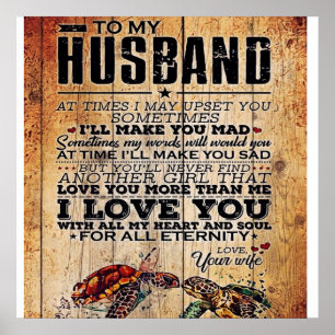 To My Husband Letter   Cute Family Present Poster