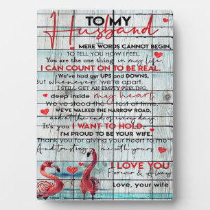 To My Husband Letter   Cute Flamingo Present Plaque
