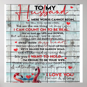 To My Husband Letter   Cute Flamingo Present Poster