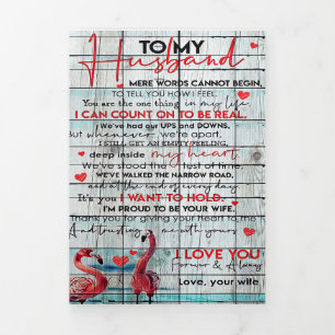 To My Husband Letter   Cute Flamingo Present Tri-Fold Announcement