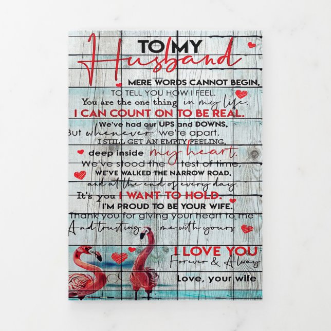 To My Husband Letter | Cute Flamingo Present Tri-Fold Announcement (Cover)