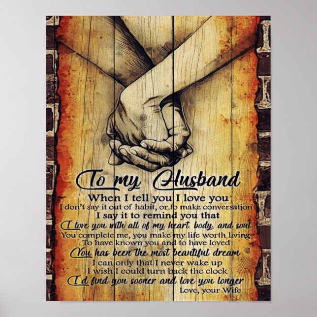 To My Husband Letter, Lovely Quotes Gift Poster (Front)