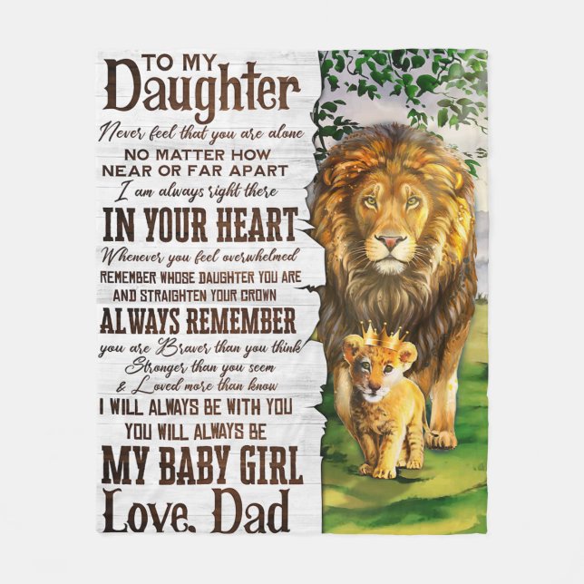 To My Lion Daughter Gift, Daughter Birthday Gift Fleece Blanket (Front)