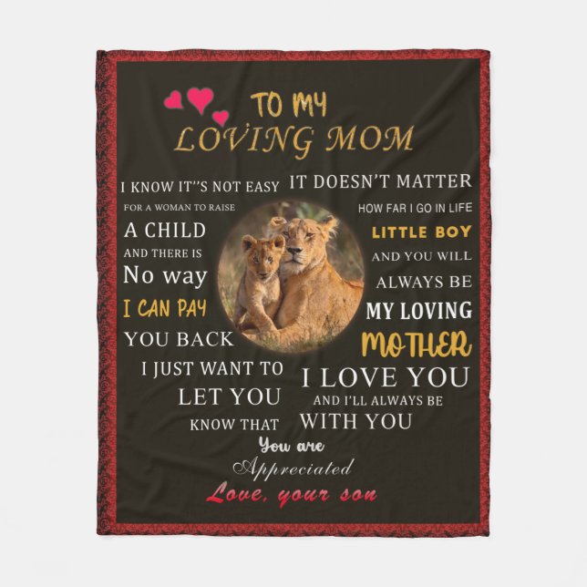 To My Loving Mom From Son Fleece Blanket (Front)