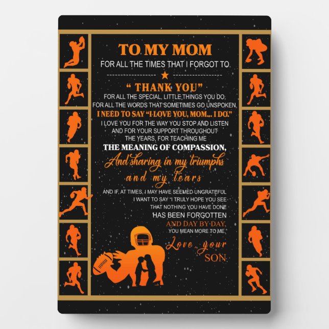To My Mom Gift, Mom And Son, Ice Hockey Mom Plaque (Front)