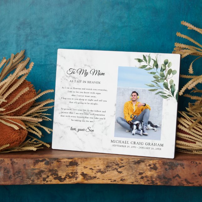 To My Mom | Greenery Keepsake Memorial Photo Plaque (Side)