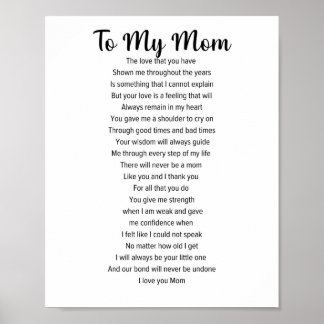 To My Mom, Mother's Day Poem Poster