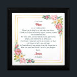 To My Mom on my Wedding Day Gift Wooden Keepsake  Gift Box<br><div class="desc">A Heartfelt "Gift for Mother of the Bride or Mother of the Groom Wooden Keepsake Box." This beautifully designed item features delicate watercolor floral peony flowers and an elegant gold square border, symbolizing love and appreciation. The message, "To My Mom on My Wedding Day, " adds a personal touch, making...</div>