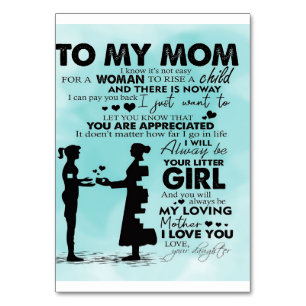 To my mother design Letter to mommy Table Number