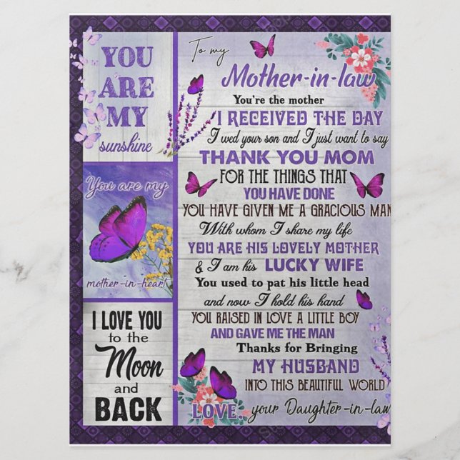 To My Mother- In - Law Gift, Mother Birthday Gift Menu (Front)