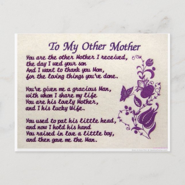 To My Other Mother; Thank You Postcard (Front)