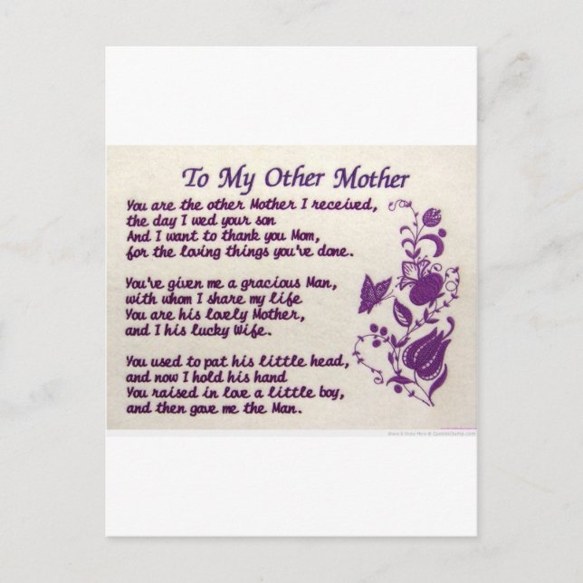 To My Other Mother; Thank You Postcard (Front)