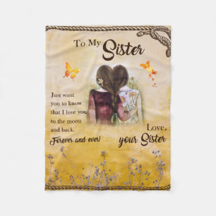 To My Sister Gift,Butterfly Lovers,Floral Siblings Fleece Blanket