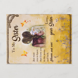 To My Sister Gift,Butterfly Lovers,Floral Siblings Postcard