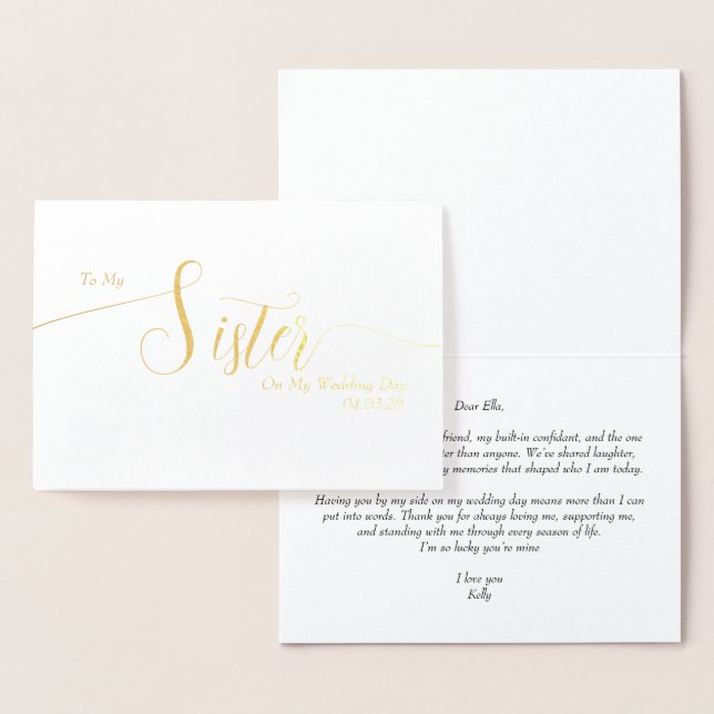 To My Sister on My Wedding Day Elegant Script Foil Card (Display)