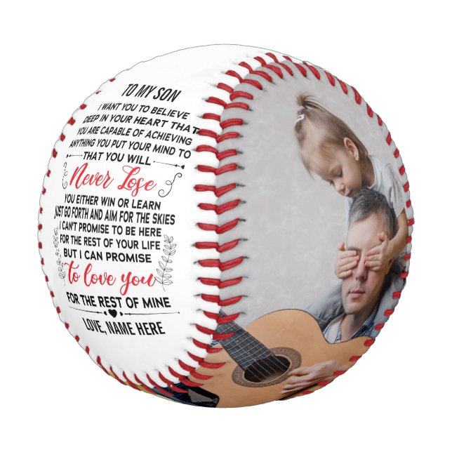 To My Son From Dad or Mom Quote & Custom 2 Photo Baseball (Angled)