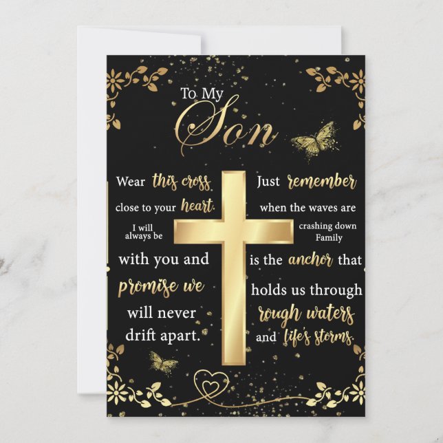 To My Son Gift, Butterfly Lover, Floral Son Letter Holiday Card (Front)
