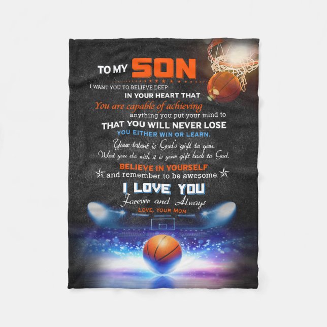 To My Son Your Talent Is God's Gift Basketball Fleece Blanket (Front)