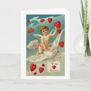 To My Valentine Cherub and Bird with Hearts Holiday Card