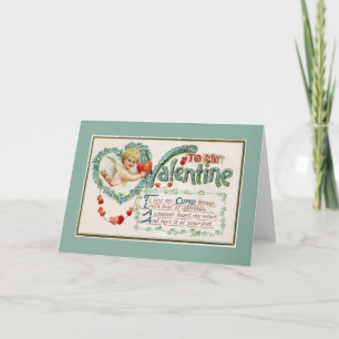 To My Valentine Cupid Floral Green Greeting Card