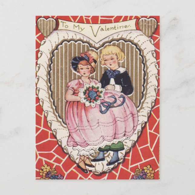 To My Valentine-Edwardian Children Retro Postcard (Front)