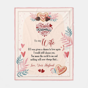 To My Wife Floral Valentine Gift FromHusband Fleece Blanket
